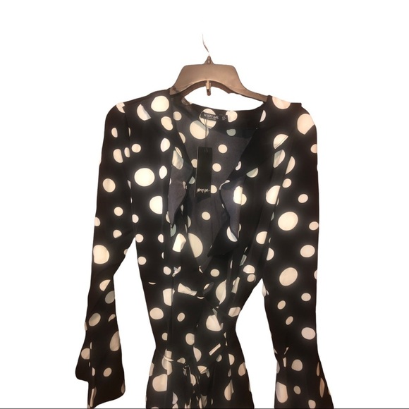 (69). Nasty Gal Collection Black White Polka Dot Dress NWT - Picture 2 of 11